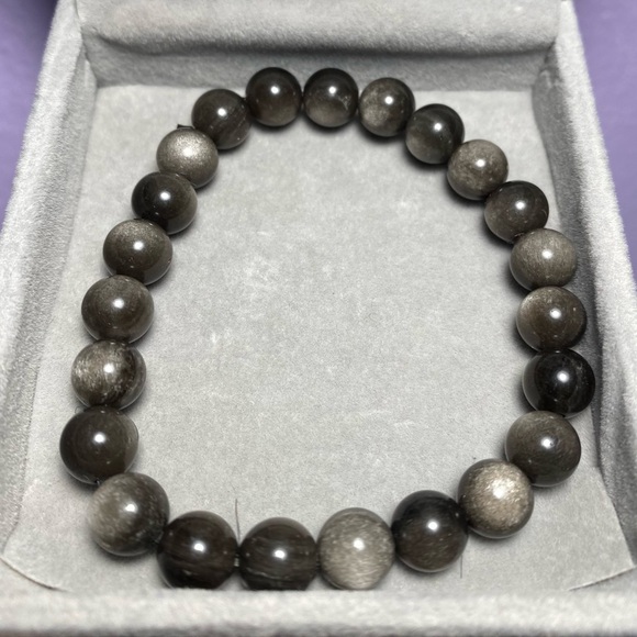 Jewelry - SILVER SHEEN OBSIDIAN STRETCHY NATURAL GEMSTONE BRACELET ~6MM